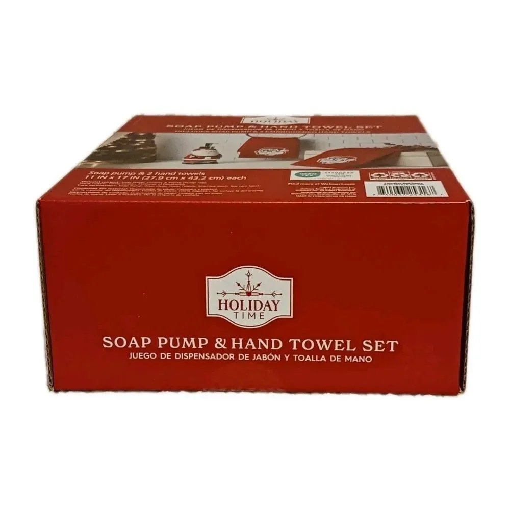 Santa Ceramic Soap Dispenser with Matching Holiday Towels - Red & White